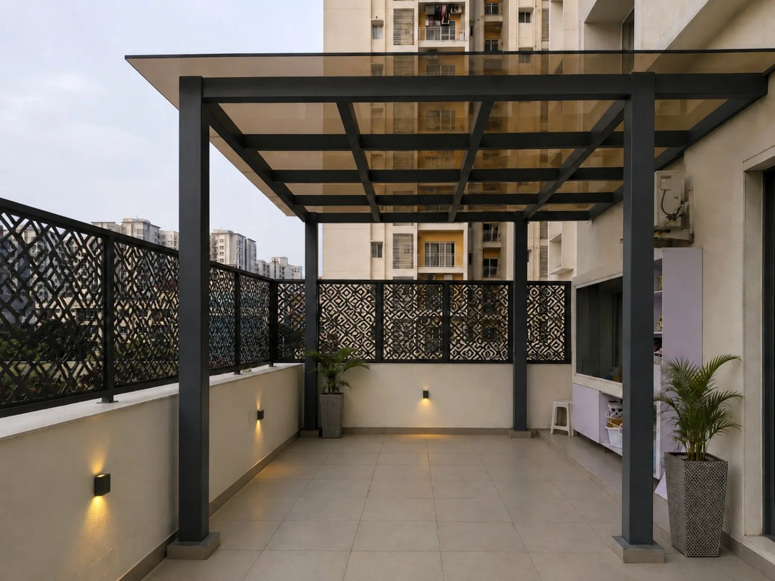 Completed glass pergola after installation
