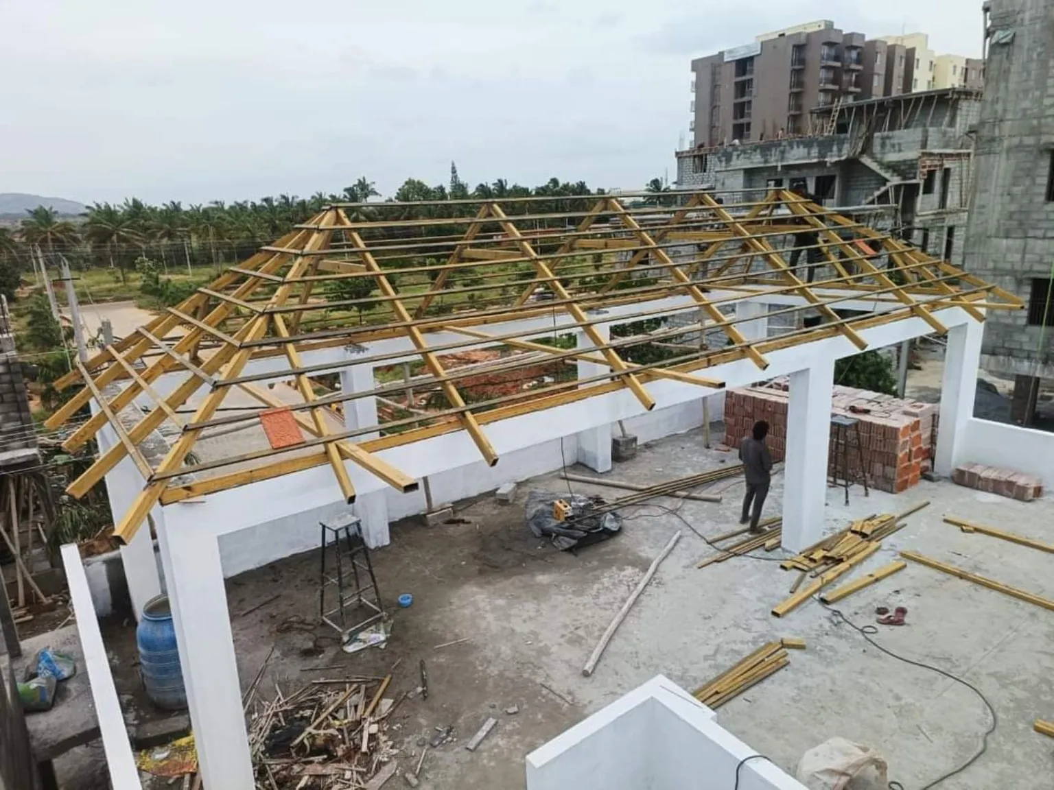 Large roof steel framework stage