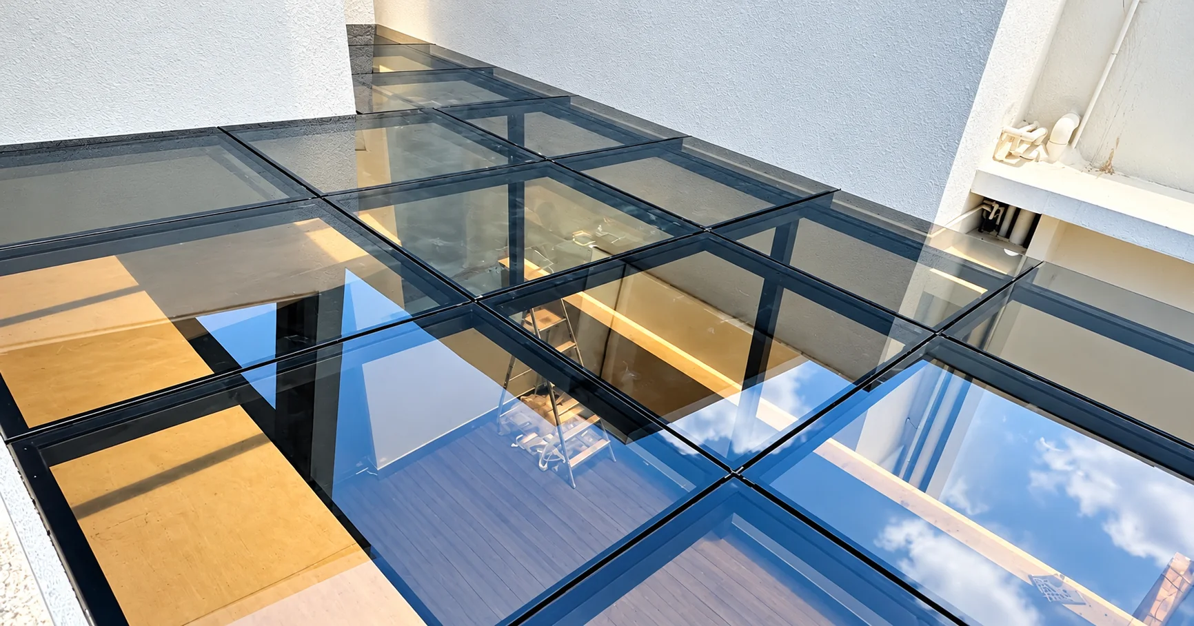 Premium toughened glass roofing and steel pergola fabrication by MD Fabrication in Bengaluru